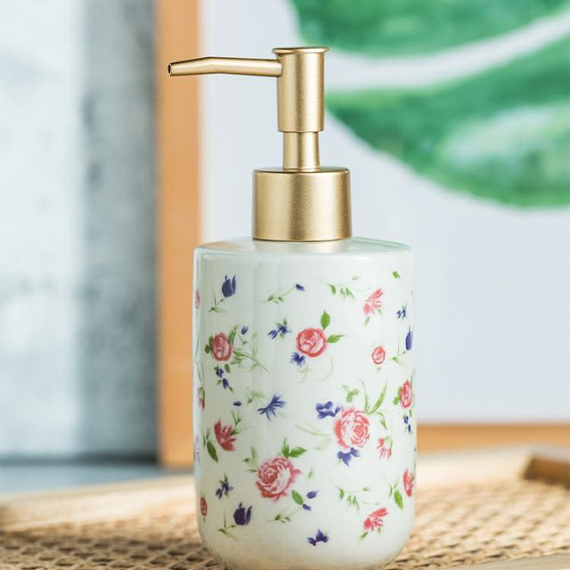 NIORYUZ Elegant Ceramic Hand Soap Dispenser Refillable Vintage Rose Bathroom Kitchen Restroom Countertop Dish Soap Lotion Dispenser Pump Bottles Home Decoration (Rose-1)