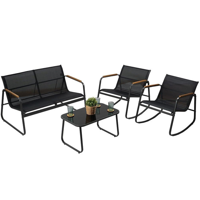 Kozyard 4 Piece Patio Furniture Set Outdoor Conversation Set with 2 Patio Dining Chairs and Tempered Coffee Table Strong Powder Coated Metal Frame for Garden Poolside Backyard
