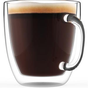 Large Coffee Mug Set of 2, Double Wall Glass 16 oz - Dishwasher & Microwave Safe - Clear, Unique & Insulated with Handle, By Elixir Glassware