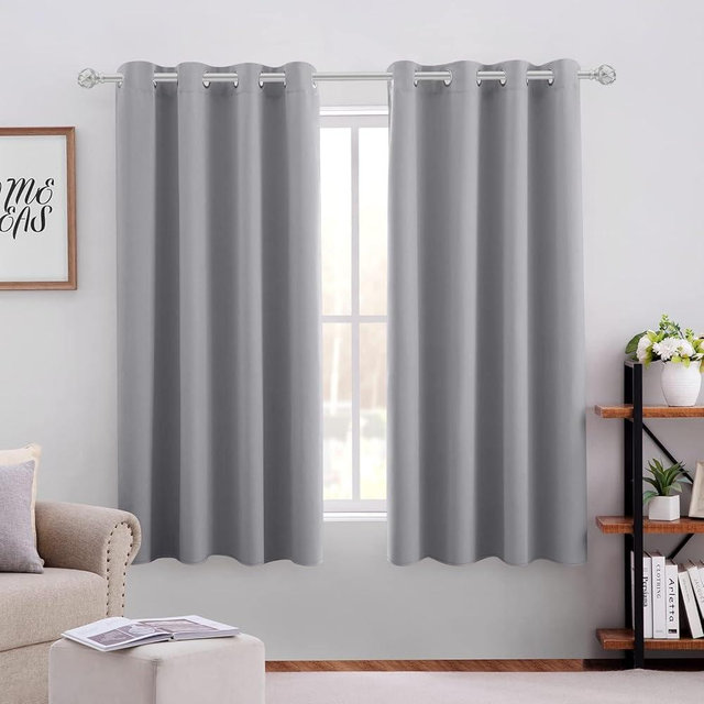 HOMEIDEAS Light Grey Blackout Curtains 52 X 63 Inch Bedroom Curtains Set of 2 Panels Room Darkening Curtains/Drapes, Thermal Grommet Light Bolcking Window Curtains for Living Room