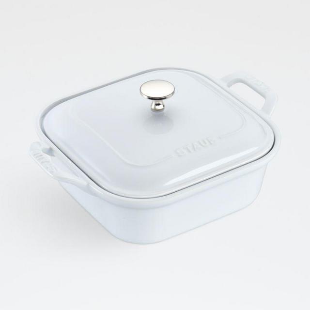 Staub ® 9" White Square Covered Baking Dish | Crate & Barrel