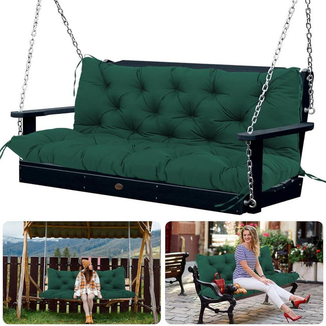 Outdoor Porch Swing Cushions 60x40 inch Waterproof Bench Cushion with Backrest Extra Thick 5" Replacement Cushions for Swing Outdoor Furniture Bench Patio Garden Backyard (Dark Green 60x40x5inch)