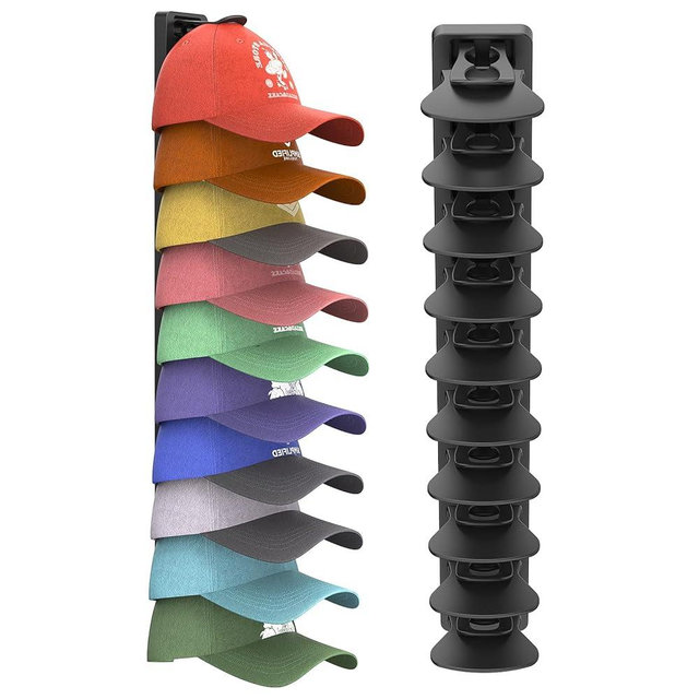 HeQe Hat Organizer for Baseball Caps 1 Pack, Adhesive Hat Rack for Wall Hold Up to 20 hats (Black-1 Pack)