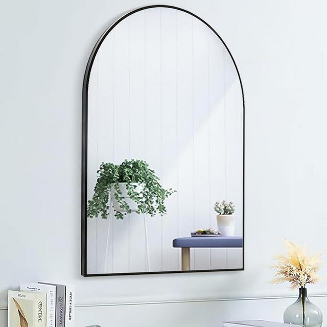 SCWF-GZ 24x36 Arch Mirror Rectangle Full Length Wall Mounted Hanging or Against Wall Metal Frame Dressing Make-up Mirrors for Entryway Bedroom Bathroom Living Room 24 36 inch Black