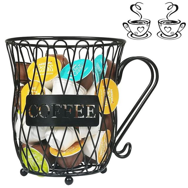 K Cup Holder with Stickers,Large Capacity Coffee Pod Holder,50 K Cup Organizer Storage,Coffee Bar Accessories&Decor,7.4 × 8.4 inches Coffee Pod Storage Basket for Counter