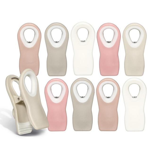 COOK WITH COLOR 10 Pc Bag Clips with Magnet- Food Clips, Chip Clips, Bag Clips for Food Storage with Air Tight Seal Grip for Bread Bags, Snack Bags and Food Bags (Beige and Pink)