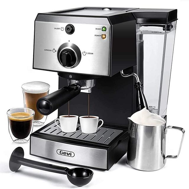 Gevi Espresso Machines 15 Bar Fast Heating Cappuccino Coffee Maker with Foaming Milk Frother Wand for Espresso, Latte Machiato, 1.25L Removable Water Tank, Double Temperature Control System, 1350W