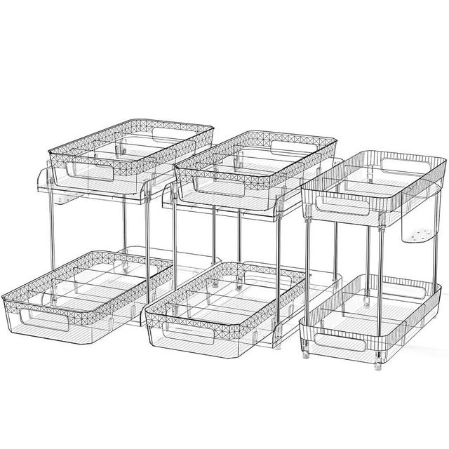3 Packs 2 Tier Clear Organizer with Dividers, Multi-use Clear Slide-Out Under Sink Organizer & Storage Containers, Sink Bathroom Organizer, Kitchen Closet Pantry, Medicine Cabinet Vanity Storage Bins