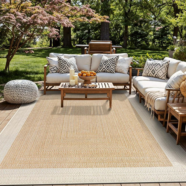 Rugshop Natural Braided Geometric Reversible Weather Resistant Indoor/Outdoor Large Area Rug, for Deck, Dining Area and Outdoor Lounge, 7'10" x 10'