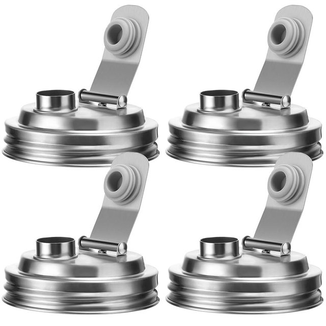 Palksky Mason Jar Pour Spout Lid Stainless Steel, Wide Mouth Pour Spout Flip Cap Lids for Mason Jars, anticracking Leak Proof Seal Cover Airtight for Drinking Salad Dressing & Food Storing(4PCS)