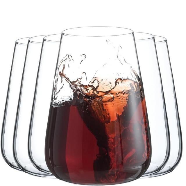 Wlasss Hand Blown Stemless Wine Glasses Set of 6, 15 oz Premium Crystal Red White Wine Glasses, Modern Drinking Glasses for Wedding,Birthday,Anniversary, Unique Gifts for Women and Men