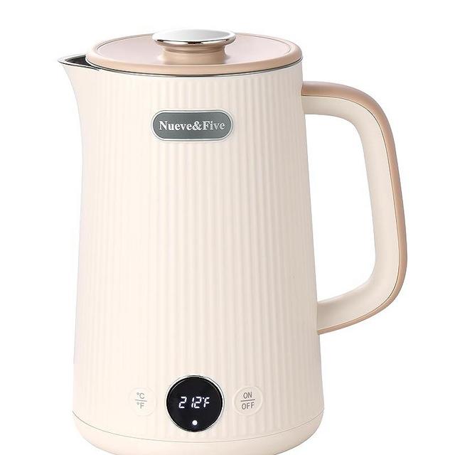 Nueve&Five Electric Kettle With Digital Temperature Display(℉/℃）,White Electric Tea Kettle 1.7L,Auto Shut Off,Double Wall,1200W Hot Water Kettle Electric of Stainless Steel