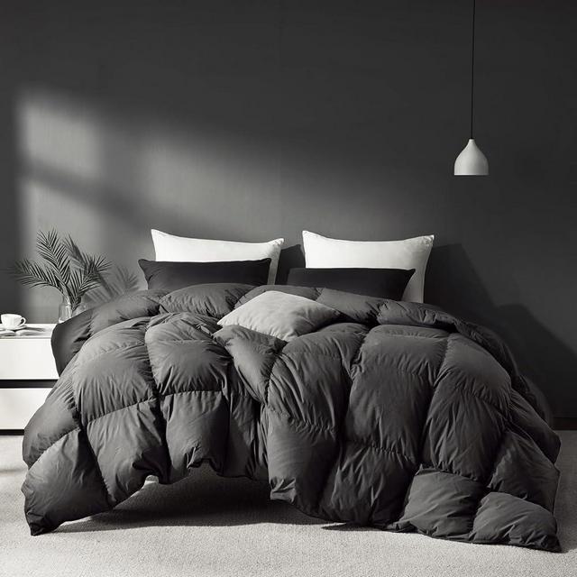 Saisier Grey Goose Feathers Down Fiber Comforter King Size, Premium All Season Duvet Insert, 750+ Fill 1200TC Power Hotel Style Comforter, 50 Oz Lightweight and Medium Warmth (106x90, Dark Grey)