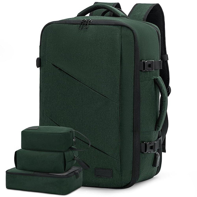 LOVEVOOK Carry on Travel Backpack, Large 40L for Men & Women Flight Approved with USB Charging Port&3 Packing Cubes, Large Suitcase Water Resistant Luggage Daypack Business Weekender Bag, Dark Green