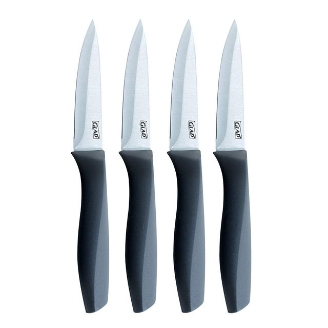 Glad Paring Knife Set, Pack of 4 | Sharp Stainless Steel Blades with Non-Slip Handles | 3.5-Inch Kitchen Knives for Cutting Vegetables and Peeling Fruit, Gray