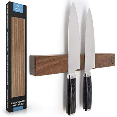 Zulay Seamless Walnut Wood Magnetic Knife Holder - Powerful Wood Magnetic Knife Strip for Organizing your Kitchen - Elegant & Multifunctional Magnet Holder for Wall with Easy Installation - 11.75"