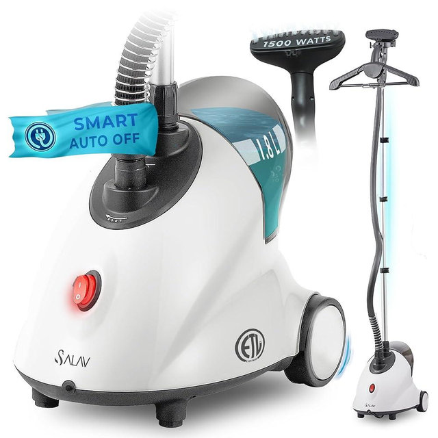SALAV GS18-DJ Standing Garment Steamer with Smart Auto-Off, Wheels for Easy Movement, 1.8L Water Tank for 1hr Continuous Steaming, Adjustable Pole for Storage, with Descaler Packet, 1500 watts