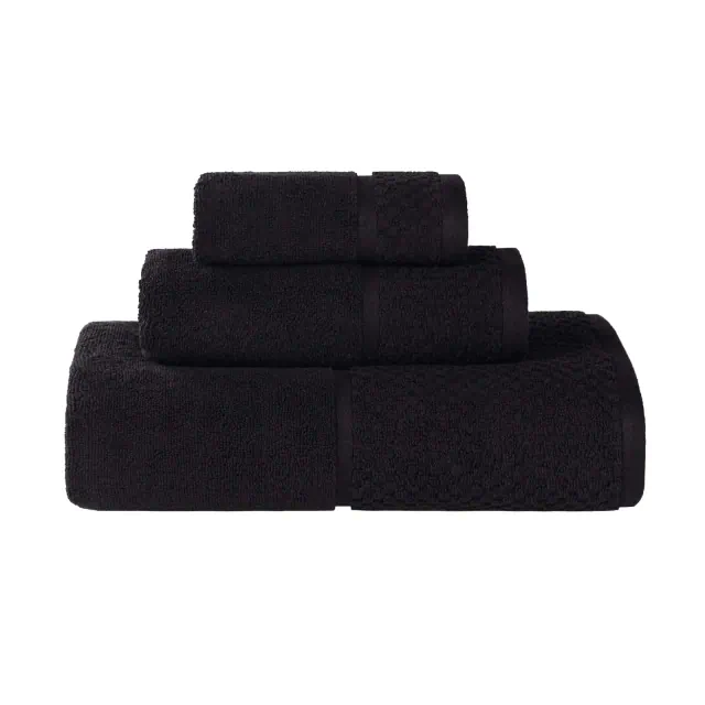 100% Cotton Medium Weight Solid Assorted 3 Piece Towel Set, Black - Blue Nile Mills