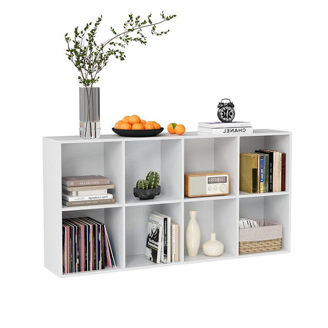 VDNEND Wooden Storage Organizer with Closed Back Panel, 11in Cube Shelf Opening, Bookshelf, Display Shelf,Closet Cabinet for Home and Office (Embossed White, 8-Cube 47.8L*9.45W*24.09H)