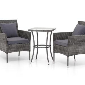 LIVIZA 3-Piece Rattan Patio Conversation Set with Gray Cushions