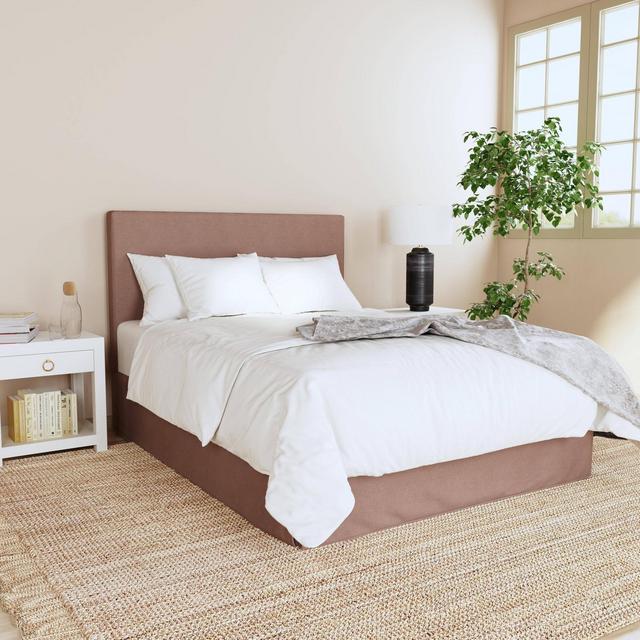 Queen Kelly Slipcover Bed in Linen Mocha - Threshold™: Pine Frame, Upholstered Headboard, Spot Clean