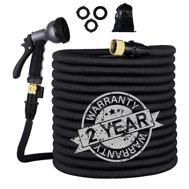 Gospire 100ft Expandable Garden Hose - Strongest Flexible Water Hose with Triple Latex Core+On/Off Valve+3/4" Connectors+8 Pattern Spray and Storage Sack - Doesn't Leak & Kink, Extra Strength Fabric