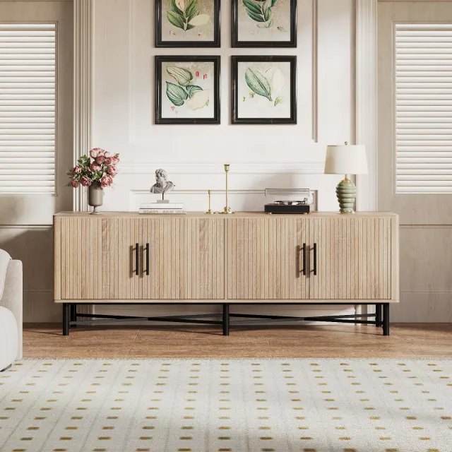 66'' Functional 4-Door Sideboard Storage Cabinet with Adjustable Shelves, Buffet Accent Cabinet TV Stand, Natural - ModernLuxe
