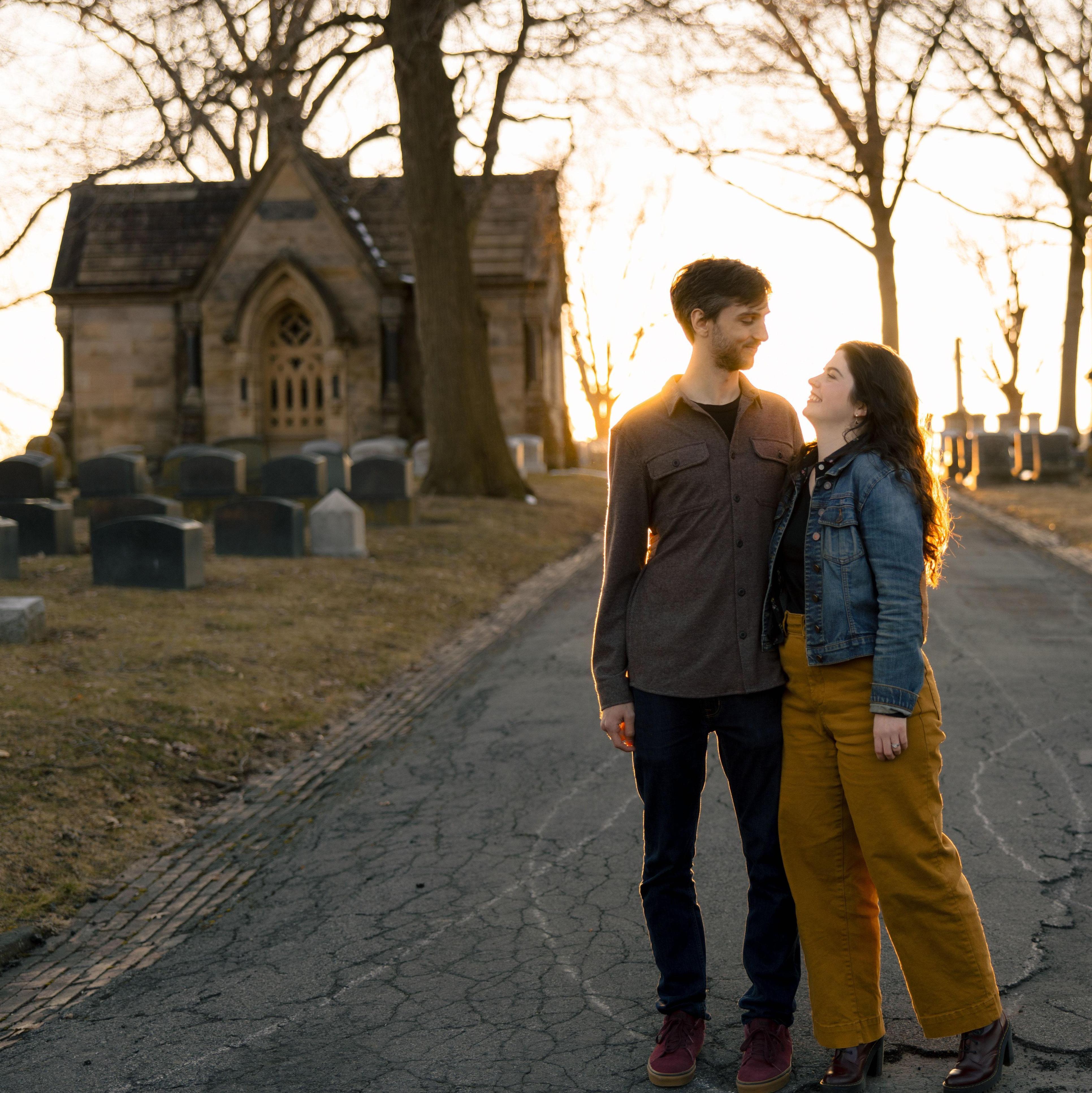 We took our engagement photos in a cemetery. It is one of our favorite places to go walking in our neighborhood.