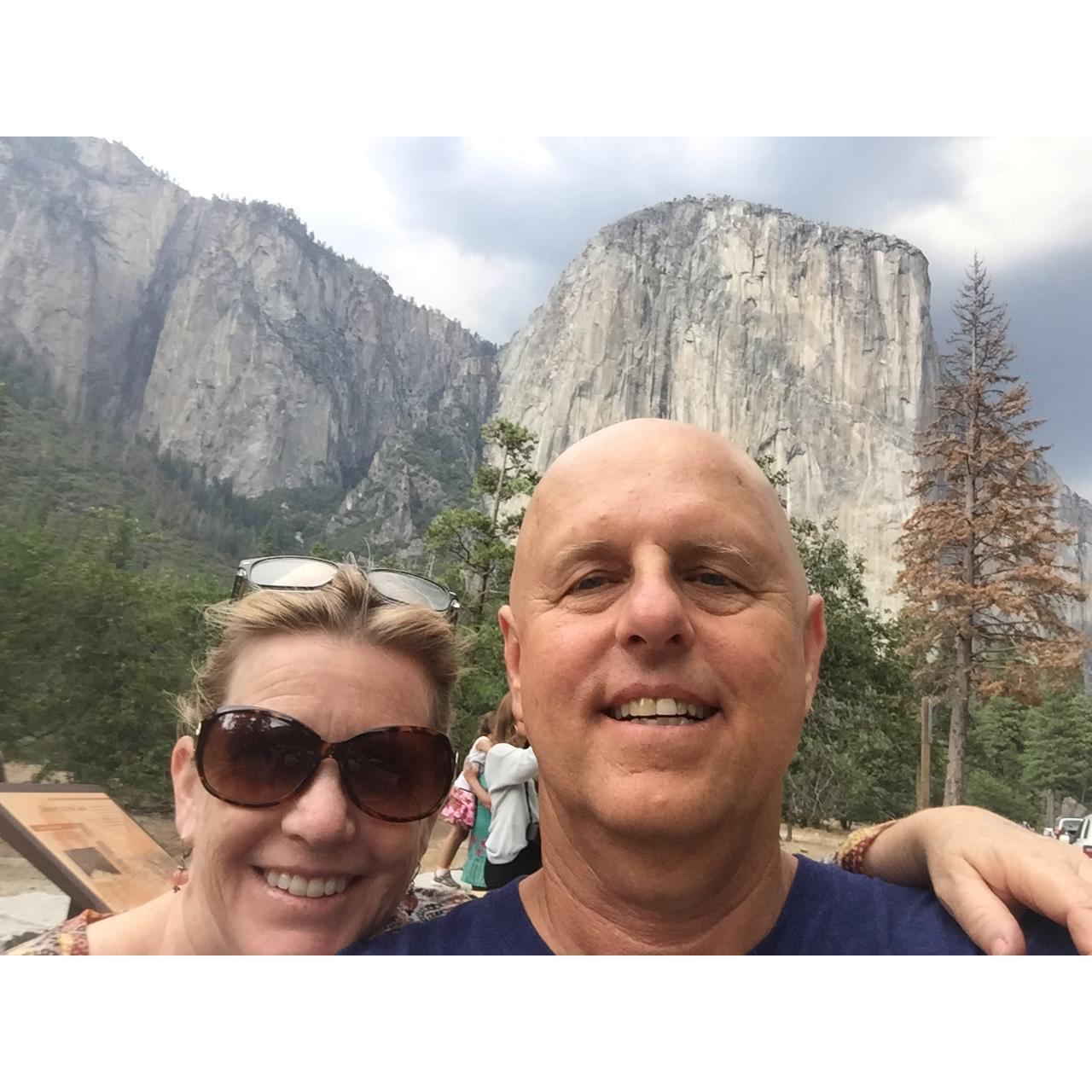 Smiles at Yosemite before the tears were shed backpacking to the High Sierra camps (a first for both)