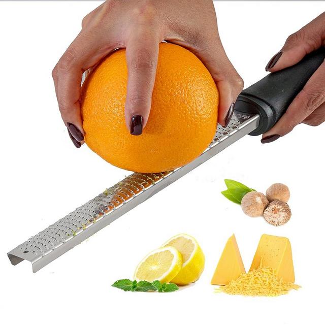 A Bar Above Premium Zester – Heavy Duty Hand Grater for Lemons, Limes, Parmesan Cheese, Chocolate, Ginger & More – Stainless Steel Bar Zester Tool with Firm Handle – Single Lemon Zester (14" x 2")