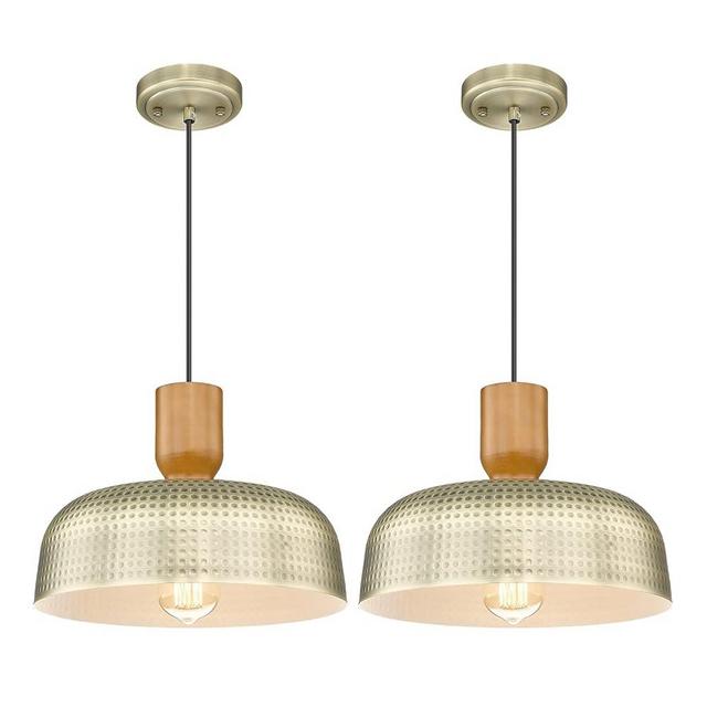 Darkaway Vintage Pendant Light Fixtures Ceiling Hanging with Hammered Metal Shade, Brushed Brass Pendant Light for Kitchen Island Lighting Hanging Lamp Adjustable Height, Medium 2 Pack