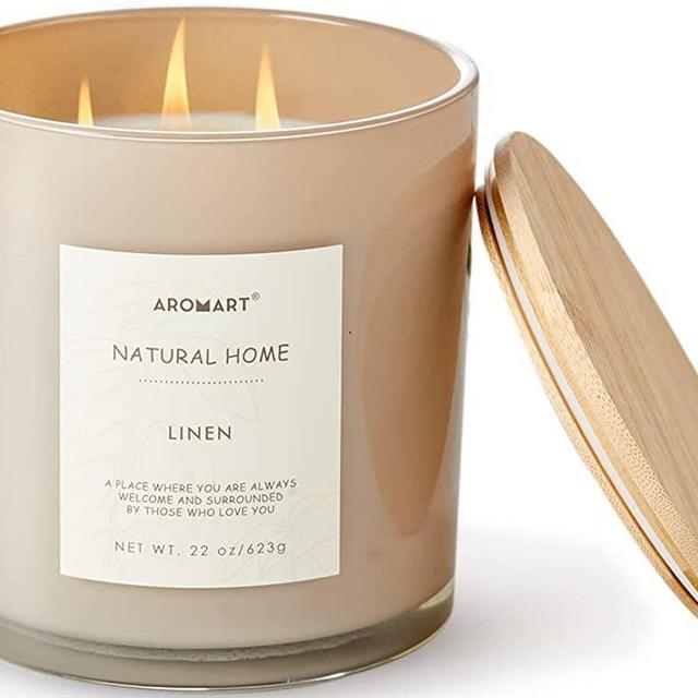 AROMART 3 Wick Large Scented Candles 22 Oz,Linen Aromatherapy Candles for Home Scented,Soy Candles with 8% Essential Oils,Long Burning,Soy Wax Candles Gifts for Women Men