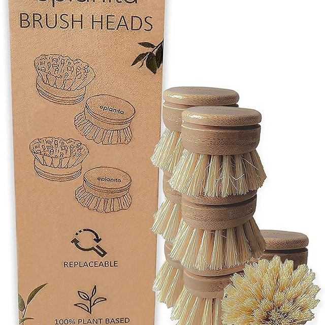 eplanita Replacement Brush Heads (Pack of 8) for Bamboo Dish Brush, Sisal Bristle Refills, Agave Cactus Fibres, Kitchen Eco Scrubber, Plastic Free Washing Up, Zero Waste Cleaning