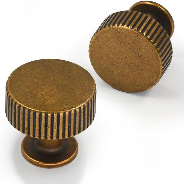 Asimerdeco 10 Pack Antique Brass Round Cabinet Knobs and Drawer Pulls