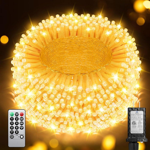 JIXXULVU 355FT 900LED Christmas Lights, Extra Long Outdoor String Lights Waterproof, Timer & Memory, 8 Modes Dimmable Plug in Fairy for Classroom Outside Tree Wedding Patry Warm White