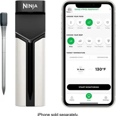 Ninja - ProChef Wireless Thermometer Indoor & Outdoor, 700◦F, extended battery life, long range connection, waterproof - Black/Silver