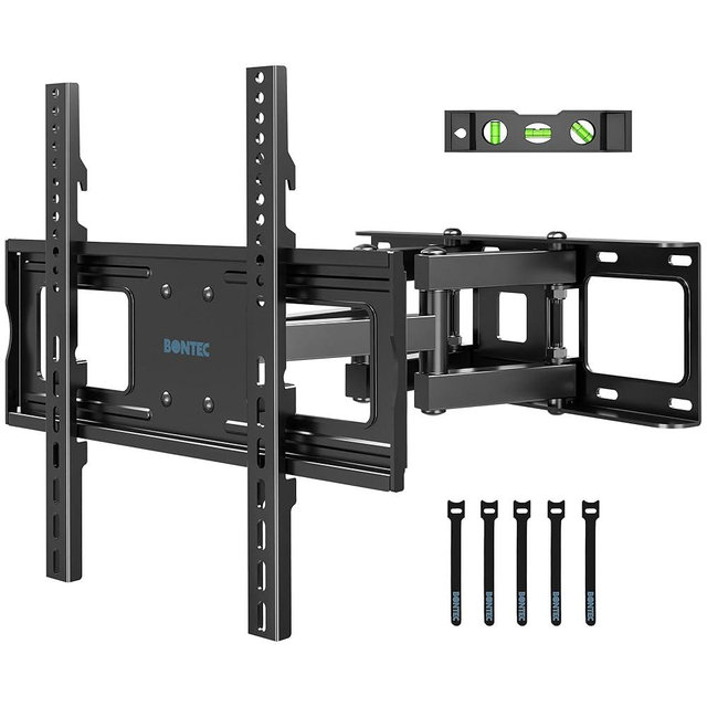 BONTEC Full Motion TV Wall Mount for 23-70 Inch TVs, Hold up to 99 lbs, Max VESA 400x400mm, Swivel Tilt Dual Arms, Adjustable Viewing Angle, Fits 16" Wood Studs, Easy Assembly