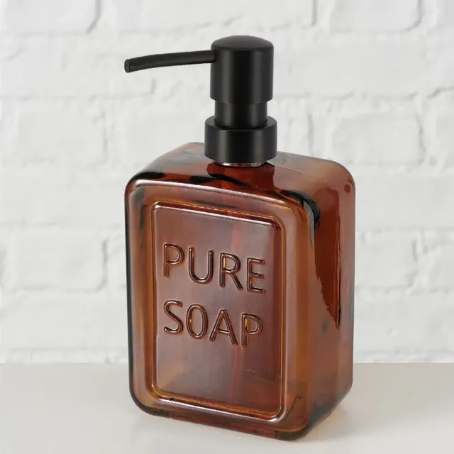 Evideco French Home Goods Amber Glass Soap Dispenser PURE SOAP 18 FL OZ