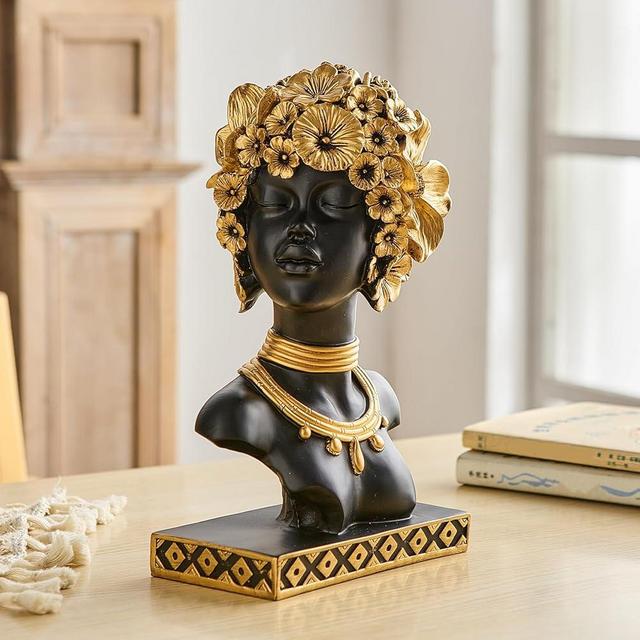 African Statues Sculptures for Home Decor 9.84" Black and Gold Art Statue Shelf Decor Aesthetic Home Decorations for Living Room Bedroom Office Apartments Table Bookshelf Decorative Objects (Unity)