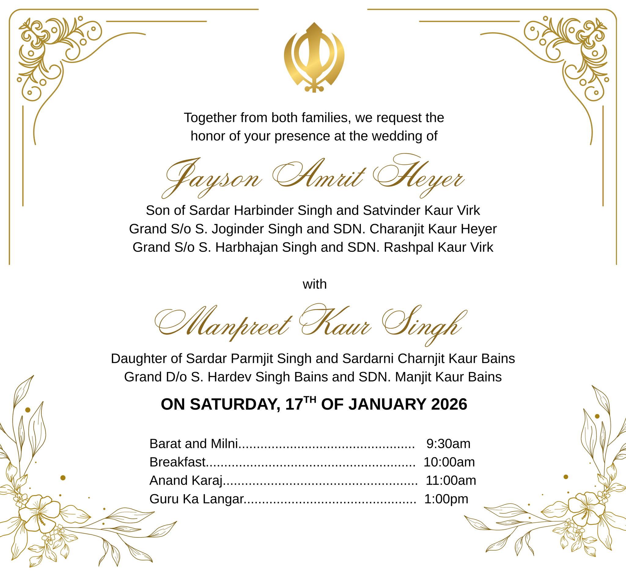 The Wedding Website of Jayson Amrit Heyer and Manpreet Kaur Singh