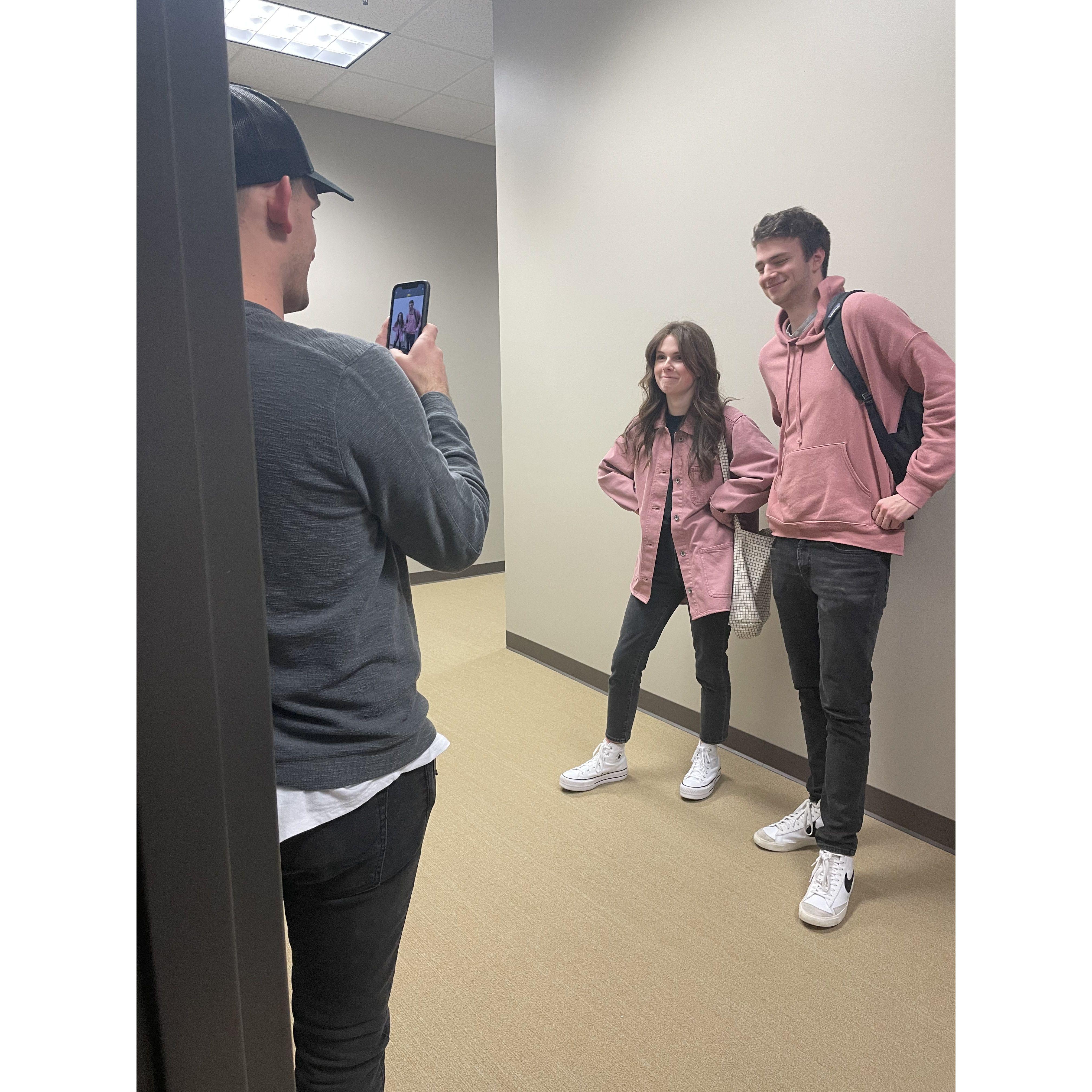 Twinning in the office - Nathan made us take this pic.