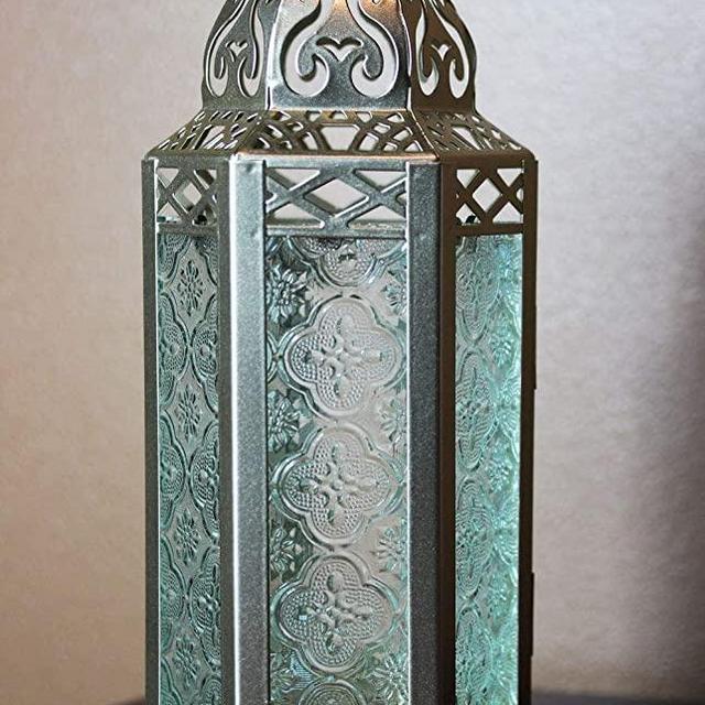 Vela Lanterns White Gold Moroccan Decorative Candle Lantern Holder, Clear Glass, Medium