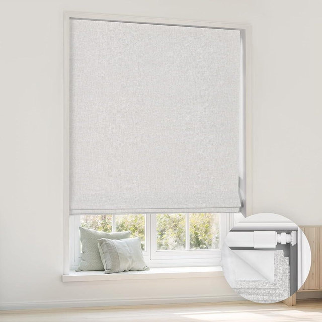 LazBlinds No Tools No Drill Cordless Roman Shades for Windows, Blackout Thermal Insulated UV Blocking Window Blinds, Room Darkening Fabric Blinds for Indoor Windows, 31'' W x 64'' H, Off White
