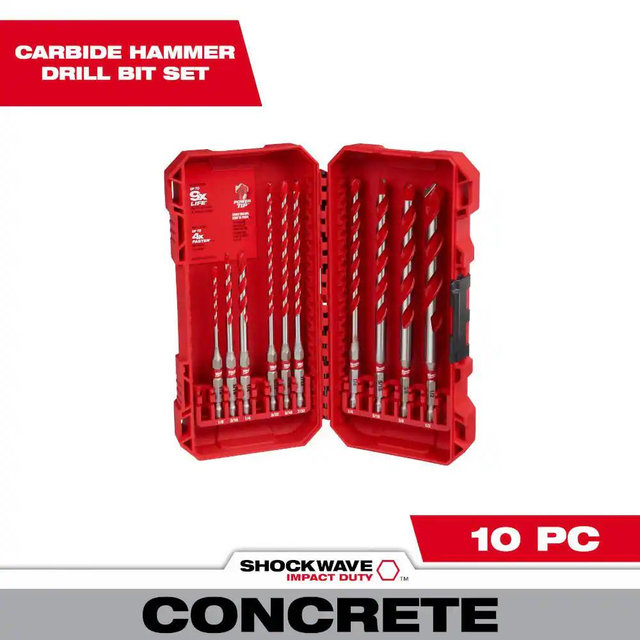 Milwaukee 48-20-9058 10pc. SHOCKWAVE Impact DUTY Carbide Hammer Drill Bit Kit