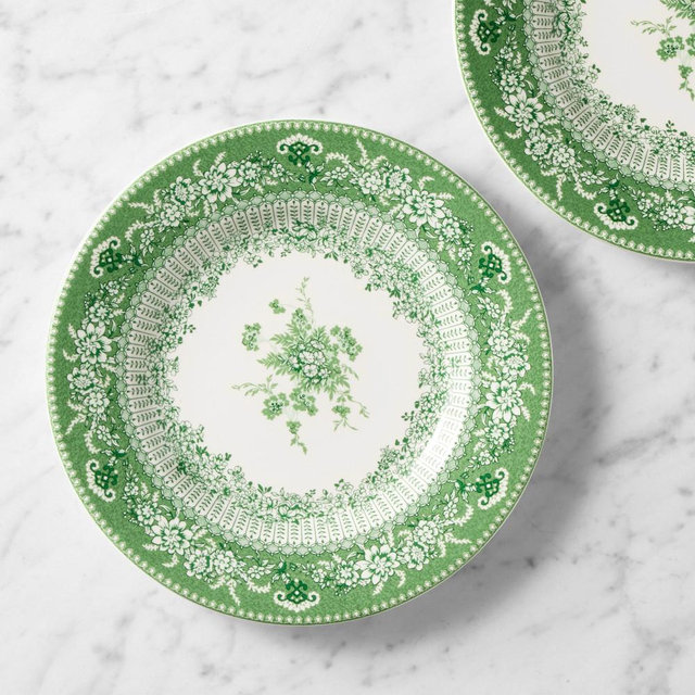 English Floral Salad Plates, Set of 4, Green