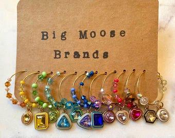 Rhinestone Wine Glass Charms: Czech Glass Beads, 12 Count