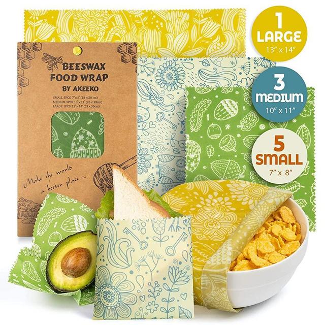 Reusable Beeswax Wraps Assorted 9 Packs - Eco-Friendly Reusable Food Wraps, Biodegradable, Zero Waste, Organic, Sustainable Bees Wax, Plastic-Free Food Storage, 5 Small, 3 Medium, 1 Large
