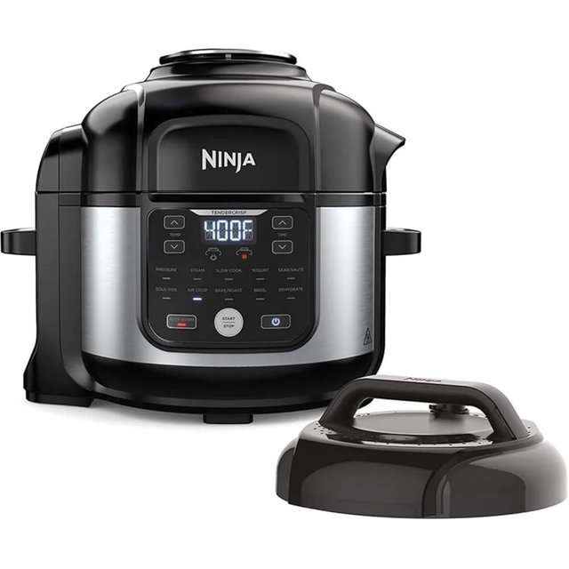 Ninja Foodi 11-in-1 6.5-Qt Pro Pressure Cooker, Air Fryer with Stainless Finish that Steams, Slow Cooks with 4.6-QT Crisper Plate, Broil Rack, Recipe Book, Pressure Cook, Steam, Slow Cook, Air Crisp.