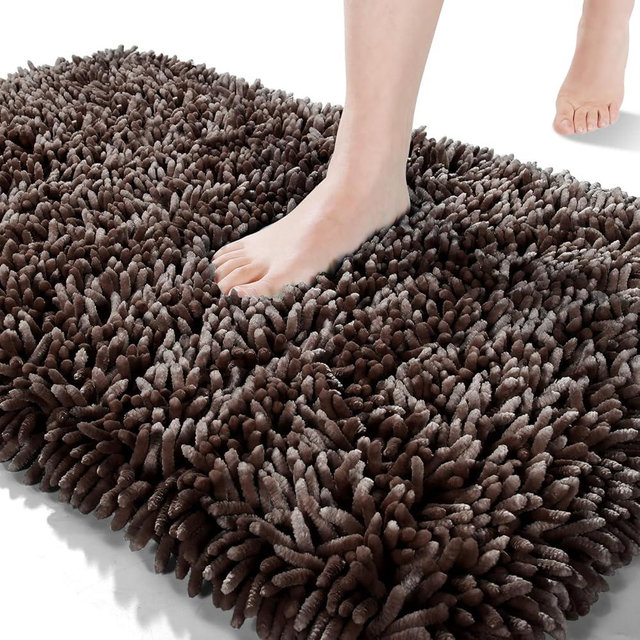 Yimobra Original Shiny Chenille Bath Rug, Soft Shaggy, Premium Non-Slip Bath Mat, Large Size, Super Absorbent and Think, Machine Washable, Luxury Plush Mats for Bathroom (36.2 inch X24 inch, Brown)