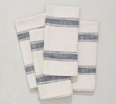 French Striped Cotton Napkins, Set of 4 - Navy/Flax